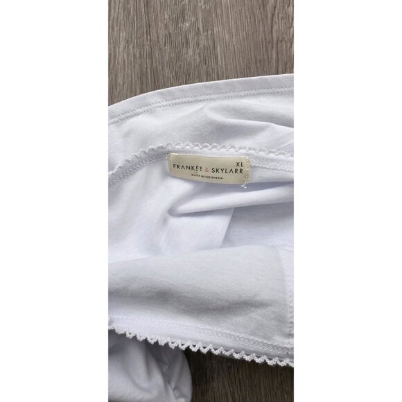 Frankee & Skylar White Babydoll Top XL Square Neck Lace Trim Peplum Blouse - Picture 10 of 10